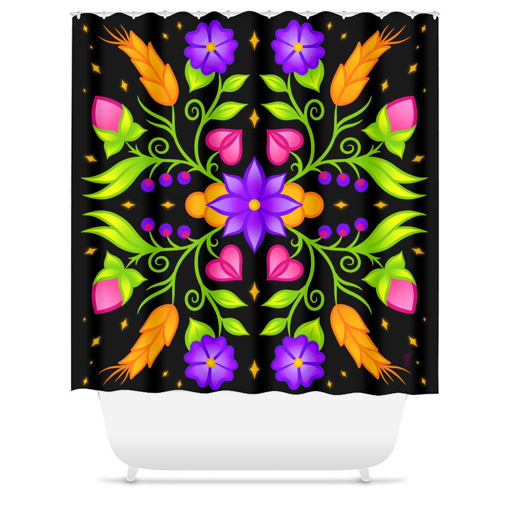 Neon Night Ojibwe Floral Shower Curtain - Bizaanide'ewin