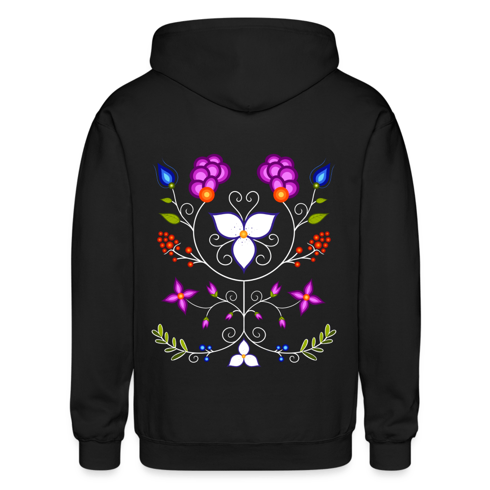 Ojibwe Floral Zip - Up Hoodie Sweatshirt - Bizaanide'ewin