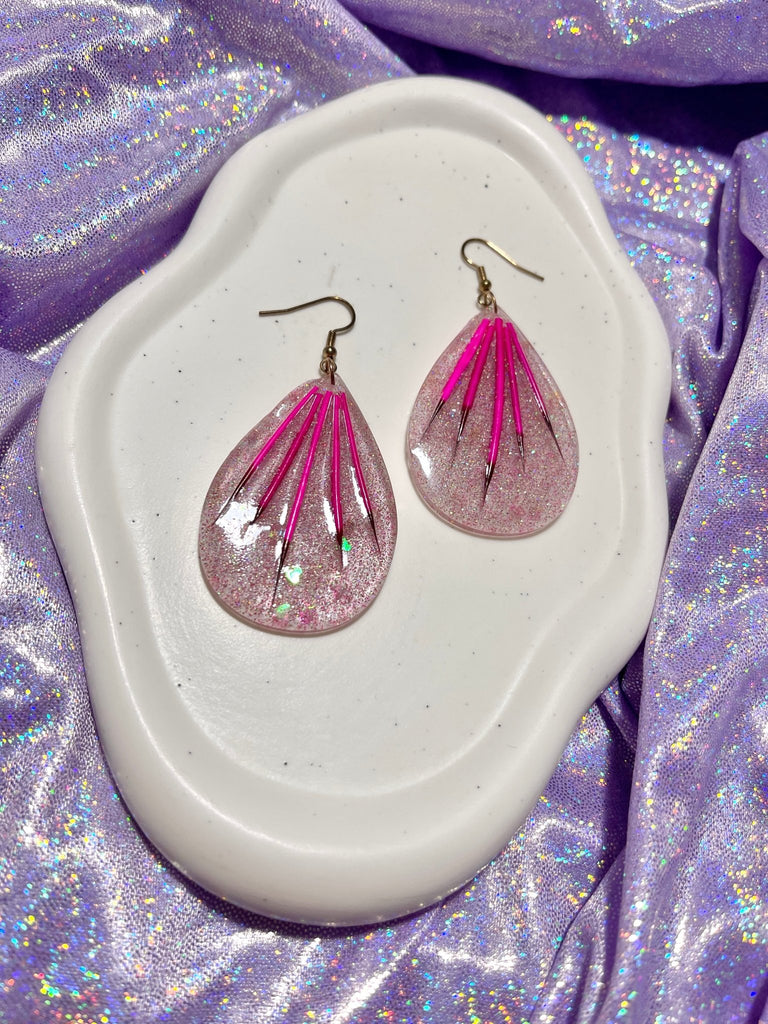 Resin Earrings - Pink Quills - Bizaanide'ewin