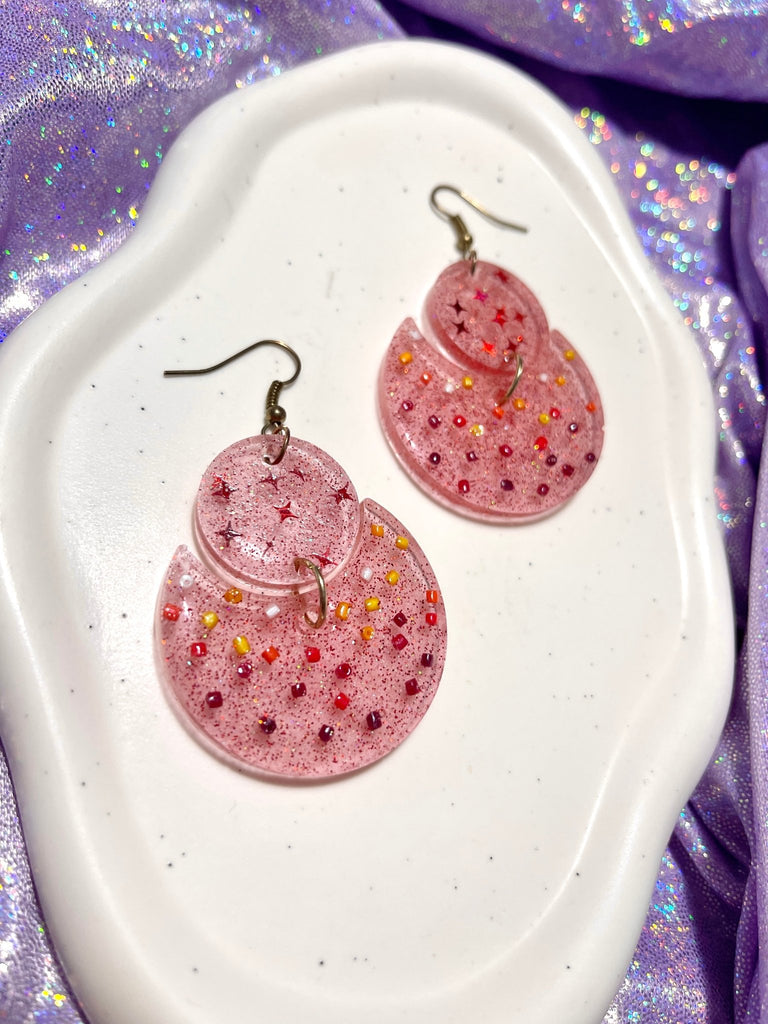 Resin Earrings - Red Beads - Bizaanide'ewin